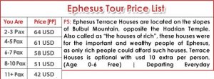 Ephesus Tour Price List