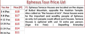 Ephesus Tour Price List